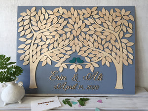 The leaves are approx. 1.2" (30 mm) to 2"  and we will apply these to obtain a balanced composition for the guest book.
