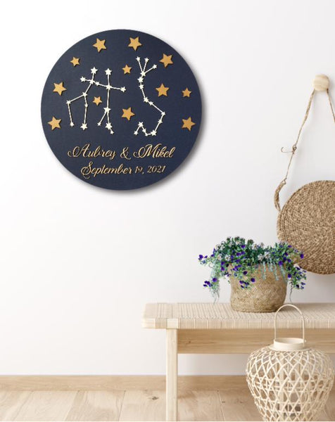 Customizable zodiac sign Wood sign constellation wall art for couple, wedding guestbook alternative, anniversary, engagement, newlyweds gift signyoustyle original