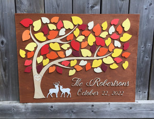 Deer guest book alternative personalized guestbook sign with tree of life and deer with custom names and colors