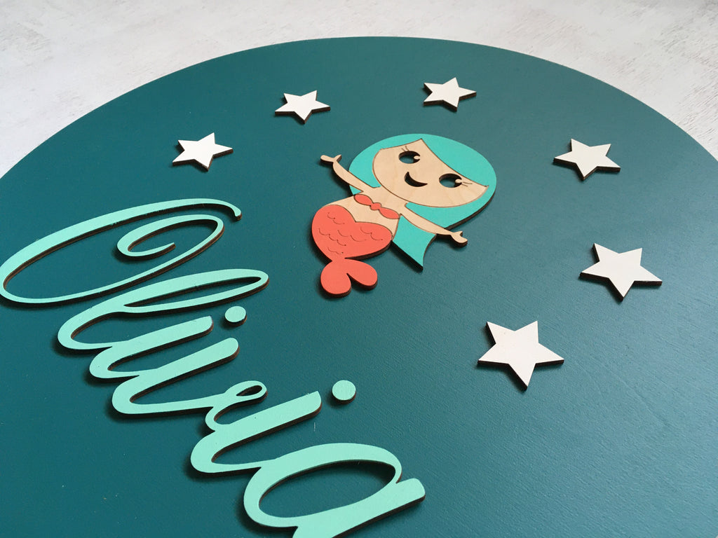 Mermaid nursery sign, 3D personalized sign with custom colors and baby ...