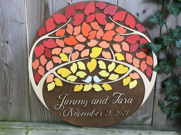 Fall Custom guest book alternative round sign with tree of life and fall colors, wall art guest book memento