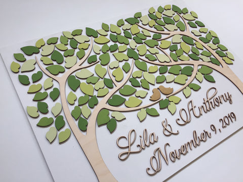 SignYouStyle guest book alternative with green leaves and gold birds personalized guest book