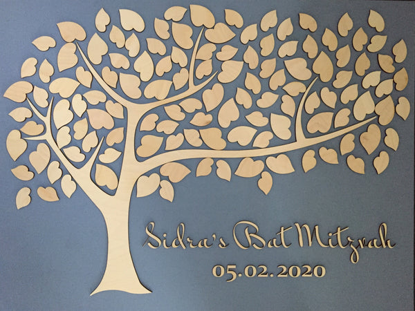 Bar/ Bat Mitzvah guest book alternative, sweet 16 or quinceanera guestbook for signing shown on a grey background 