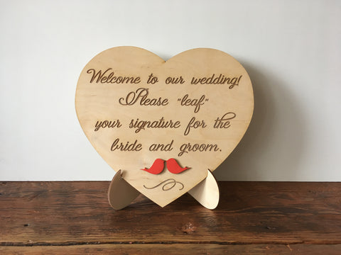 Guest book sign to ask your guests to sign a heart or a leaf on your guestbook alternative made on wood and custom engraved signyoustyle.com