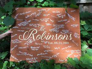 Custom Colors Guest Book alternative last name sign with personalized details by signyoustyle.com