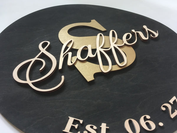 Personalized wood 3D last name sign with initial, monogram sign, custom family sign, gift for engagement, newlyweds, wedding anniversary