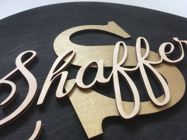Personalized wood 3D last name sign with initial, monogram sign, custom family sign, gift for engagement, newlyweds, wedding anniversary