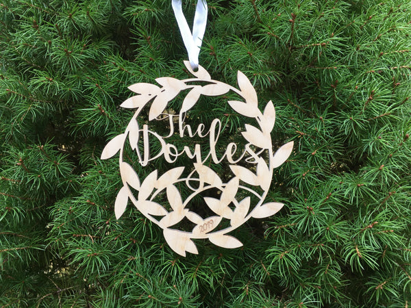 personalized wood Christmas tree ornament 