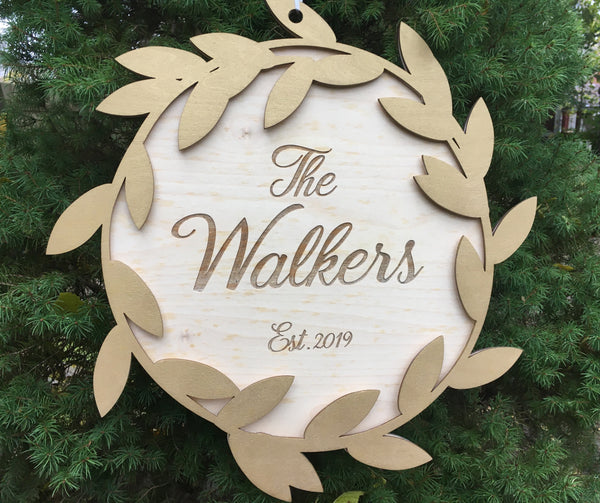 Personalized last name sign, unique name sign, door sign wreath, family gift, wall art