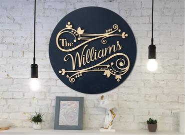 an example of the sign made on navy background- you can select any color to match your decor