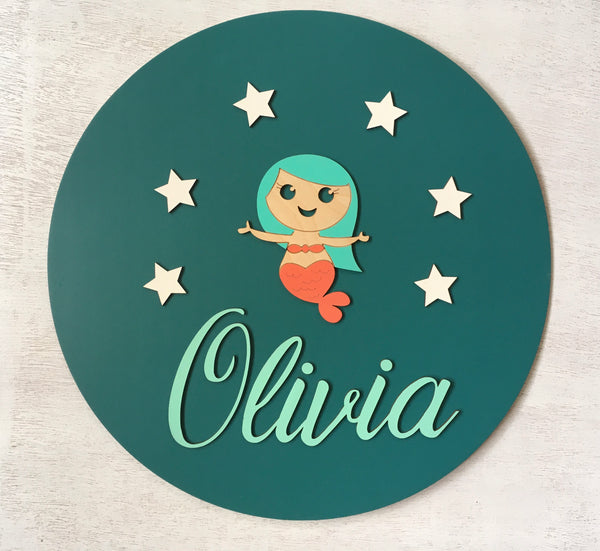 Mermaid nursery sign, 3D personalized sign with custom colors and baby name