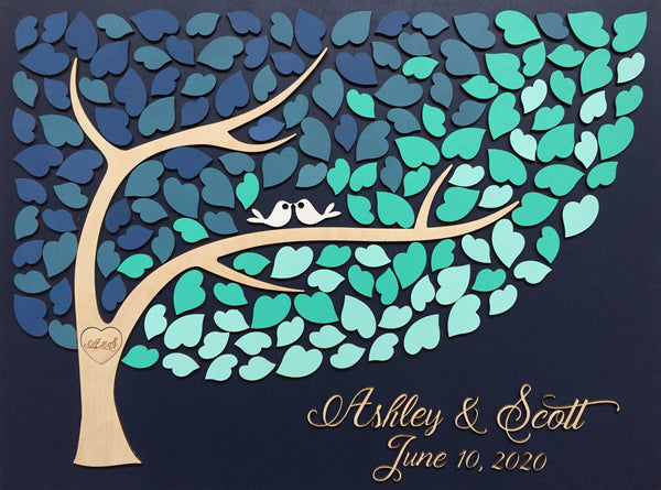 Ombre guest book alternative with tree of life and blue color scheme