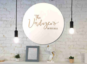 Round sign Personalized wood guest book with 3D last name and date white sign with gold letters