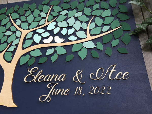The 3d guest book is customized with your names and wedding date