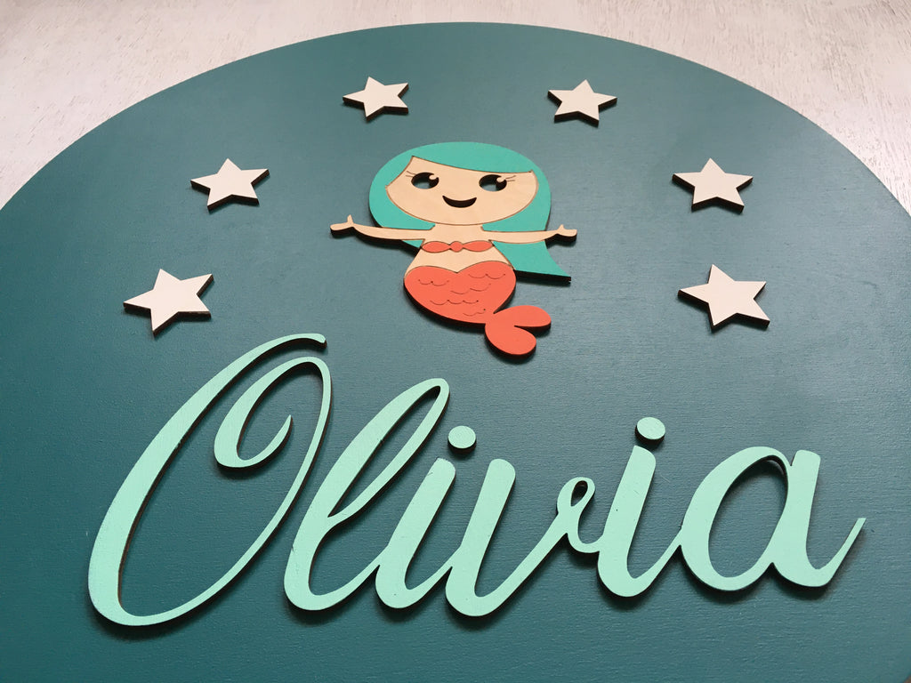Mermaid nursery sign, 3D personalized sign with custom colors and baby ...