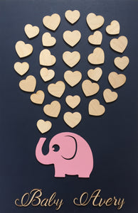 Unique baby shower guest book alternative with pink elephant and hearts to sign by SignYouStyle