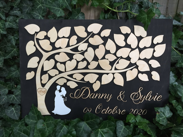 Unique guest book alternative with couple under tree of life, with personalized details and customizable colors on signyoustyle.com.JPG