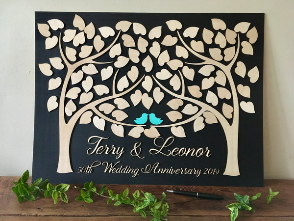 Wedding anniversary guest book alternative made of wood and a tree of life