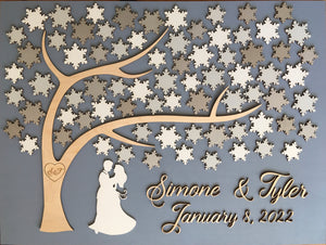 Winter wedding guest book alternative personalized guestbook sign with tree of life, snowflakes to sign and couple