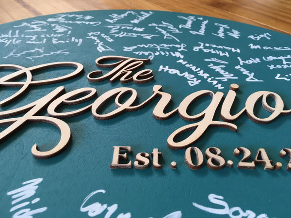 Heart guest book alternative with 3D personalized names, wedding guestbook sign in custom colors