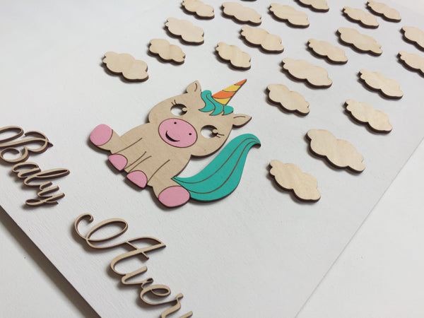 baby shower unicorn guest book detail made in Canada