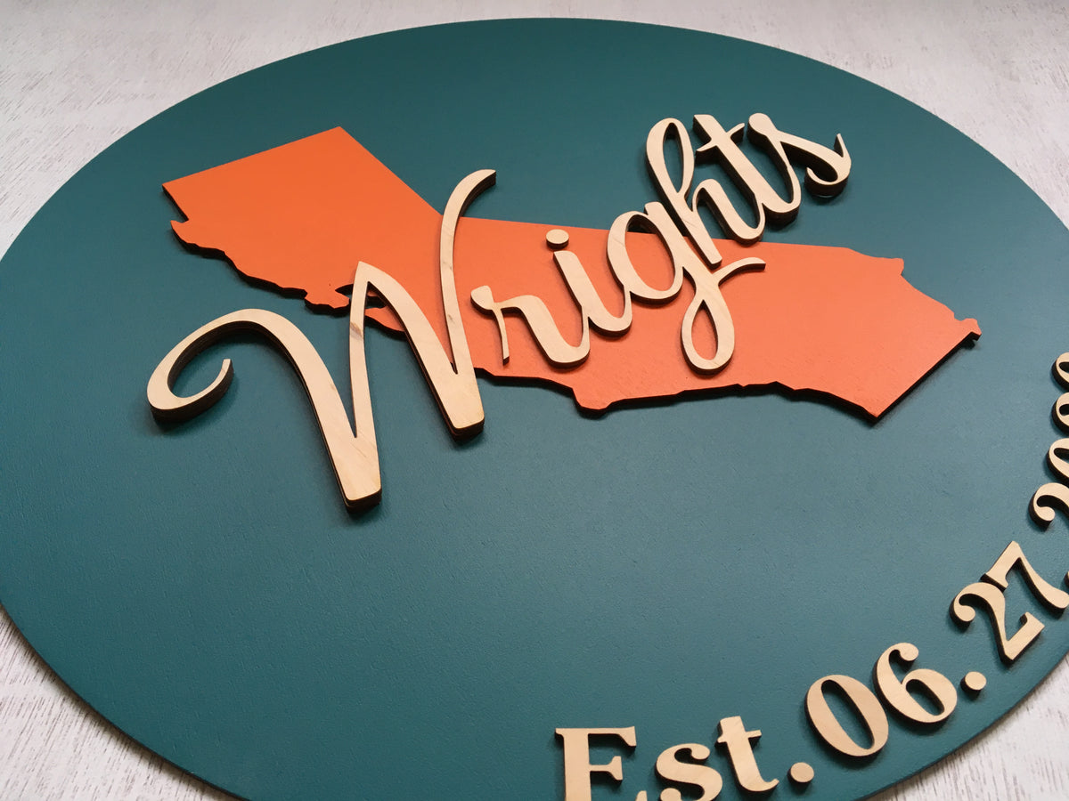 Personalized US state last name sign, California wooden family name si ...