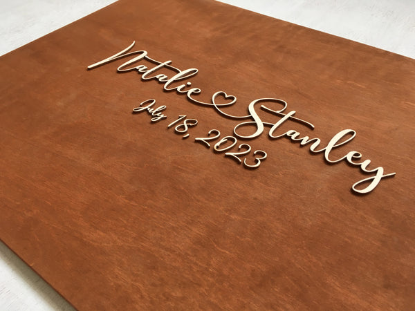 Personalized welcome sign with first names and wedding date, guest book alternative with personalized details made in wood