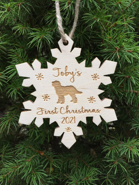 custom engraved dog ornament with custom dog silhoette and name wood tree ornament signyoustyle.com