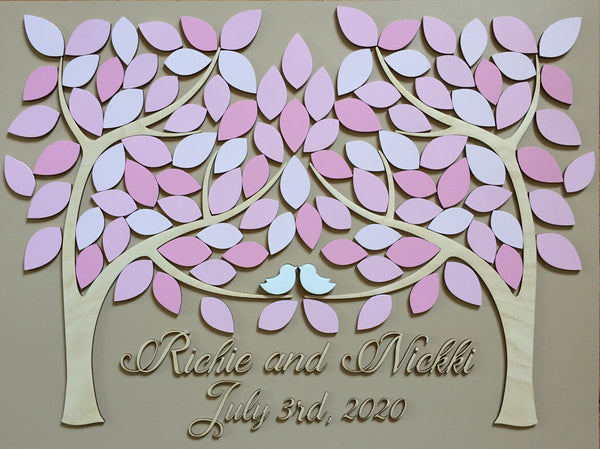 Pink, blush double tree of life guest book alternative made with custom names and colors for wedding, engagement or anniversary