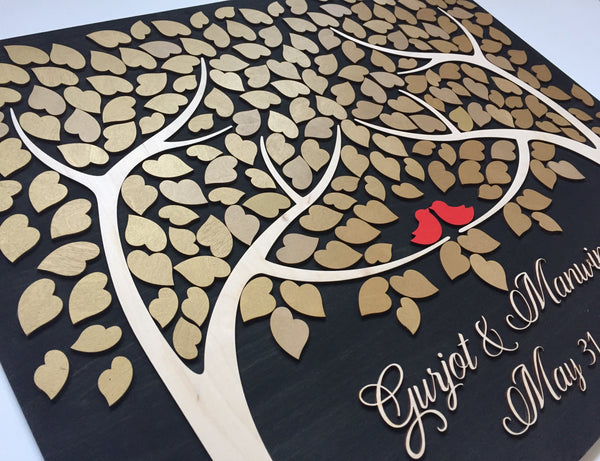 detail from one side for gold heart guest book, personalized Indian wedding guestbook alternative