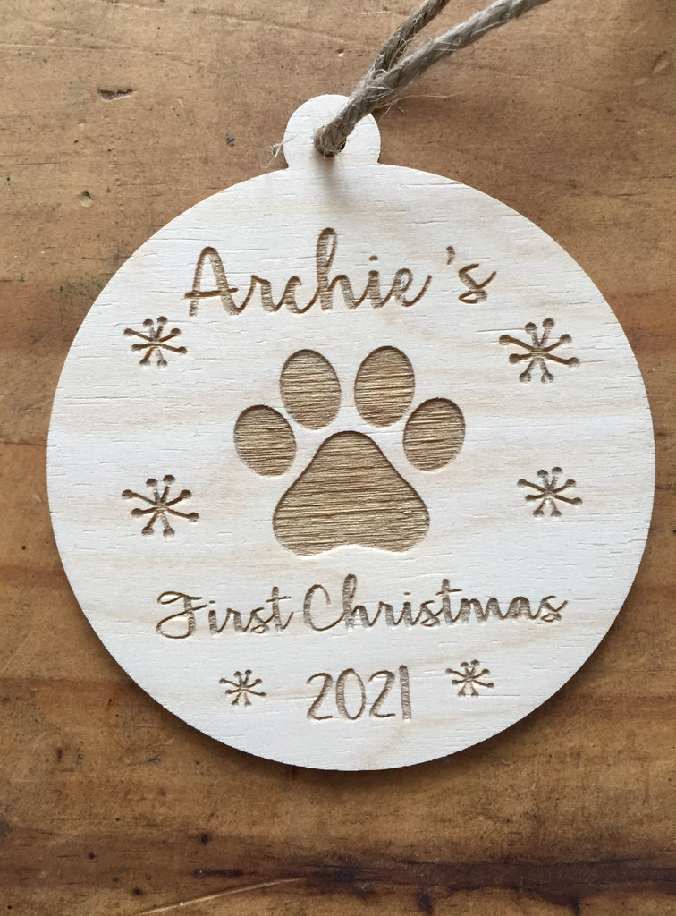 Personalized Custom Paw Shaped Wood Christmas Ornament - Dog, Cat