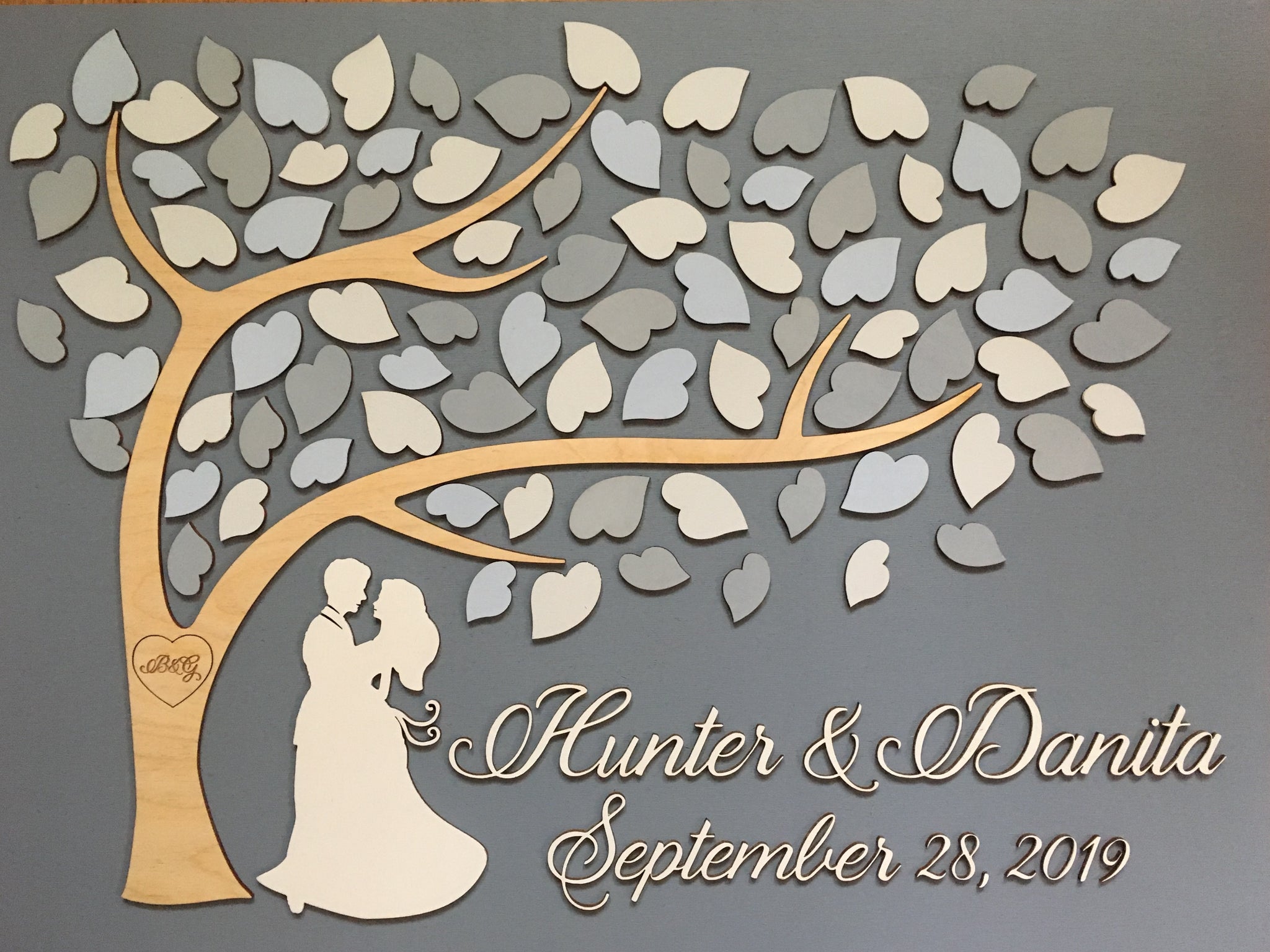 grey wedding guest book alternative with fairy tale couple