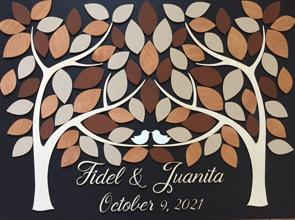 guest book made with coffee brown and brown shades for leaves for a classy look