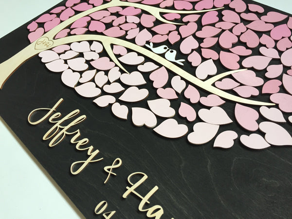 handmade unique guest book with pink ombre hearts