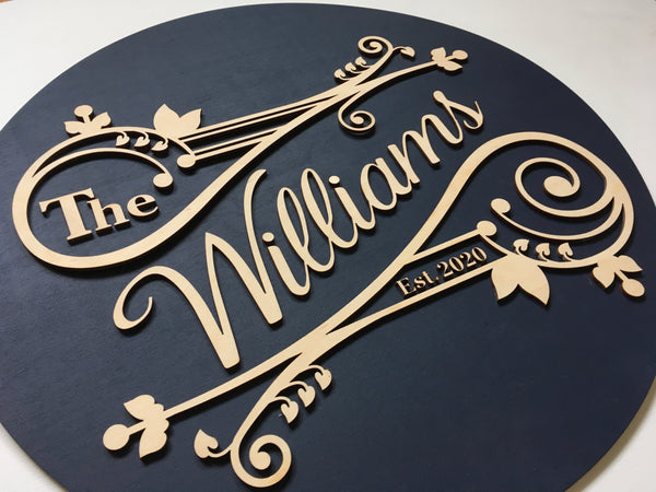 personalized 3D last name sign made of wood in vintage look