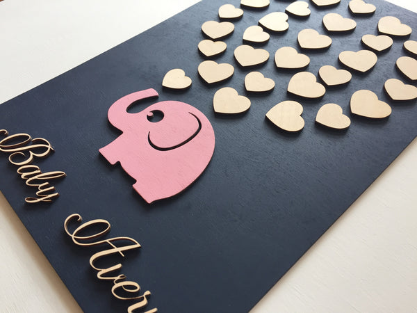 pink elephant baby shower guest book sign in