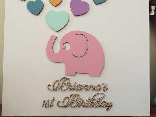 pink elephant girl first birthday guestbook
