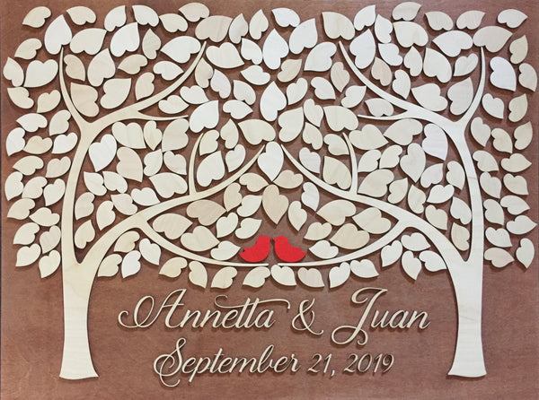 Guest book alternative made with two trees and leaves to sign