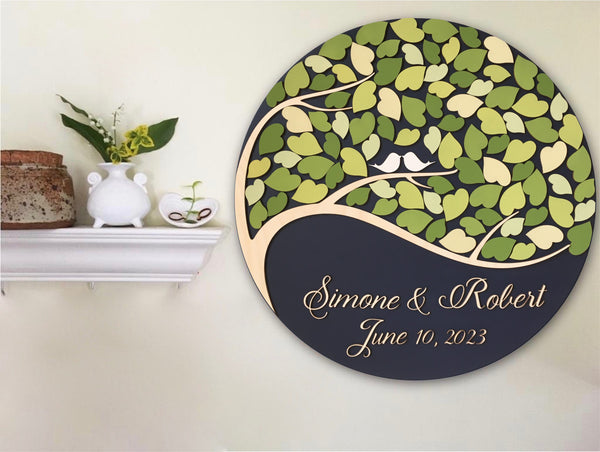 round guest book alternative with tree of life and custom made with your names 