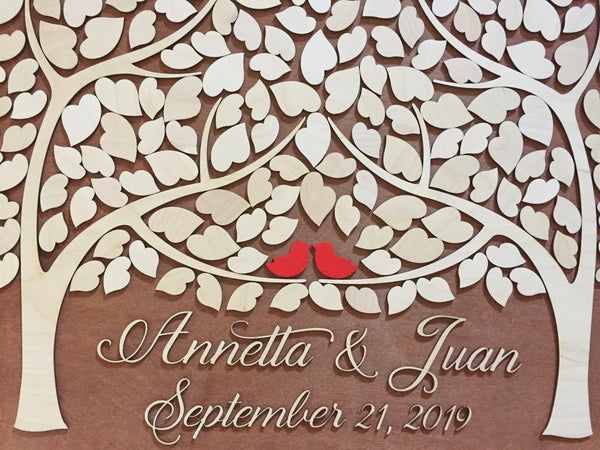 detail to show the red love birds that represent the newlywed or anniversary couple