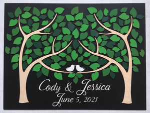 signyoustyle guest book alternative with green leaves and two trees