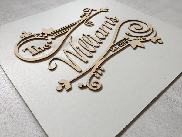 the sign is made with a vintage style design with swirls and funky lettering to