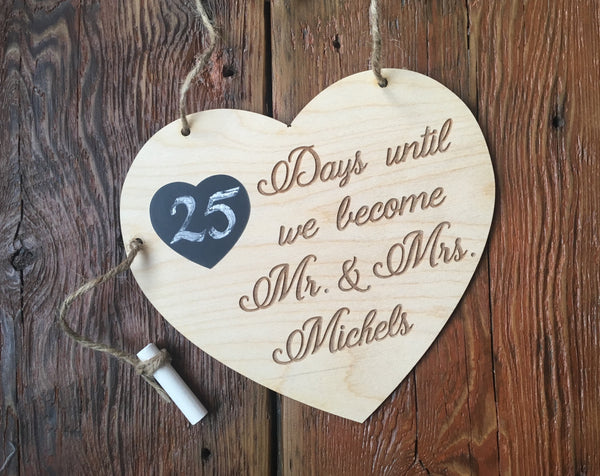 wedding countdown chalkboard heart , engagement gift