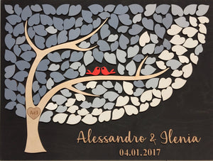 wedding tree guestbook, alternative guest book with 3d details and grey shades made in Canada