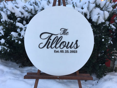 winter wedding guest book sign with custom family name and wedding date made by SignYouStyle
