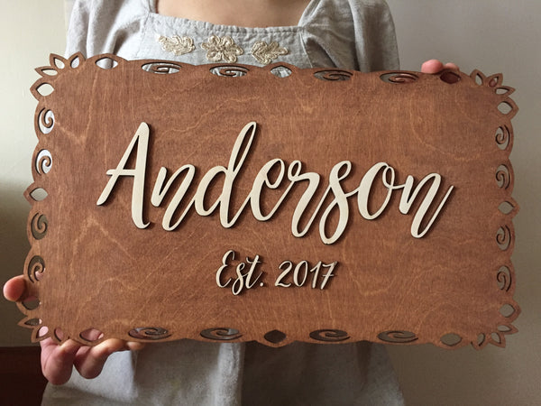 wood last name sign made of wood custom present newlyweds